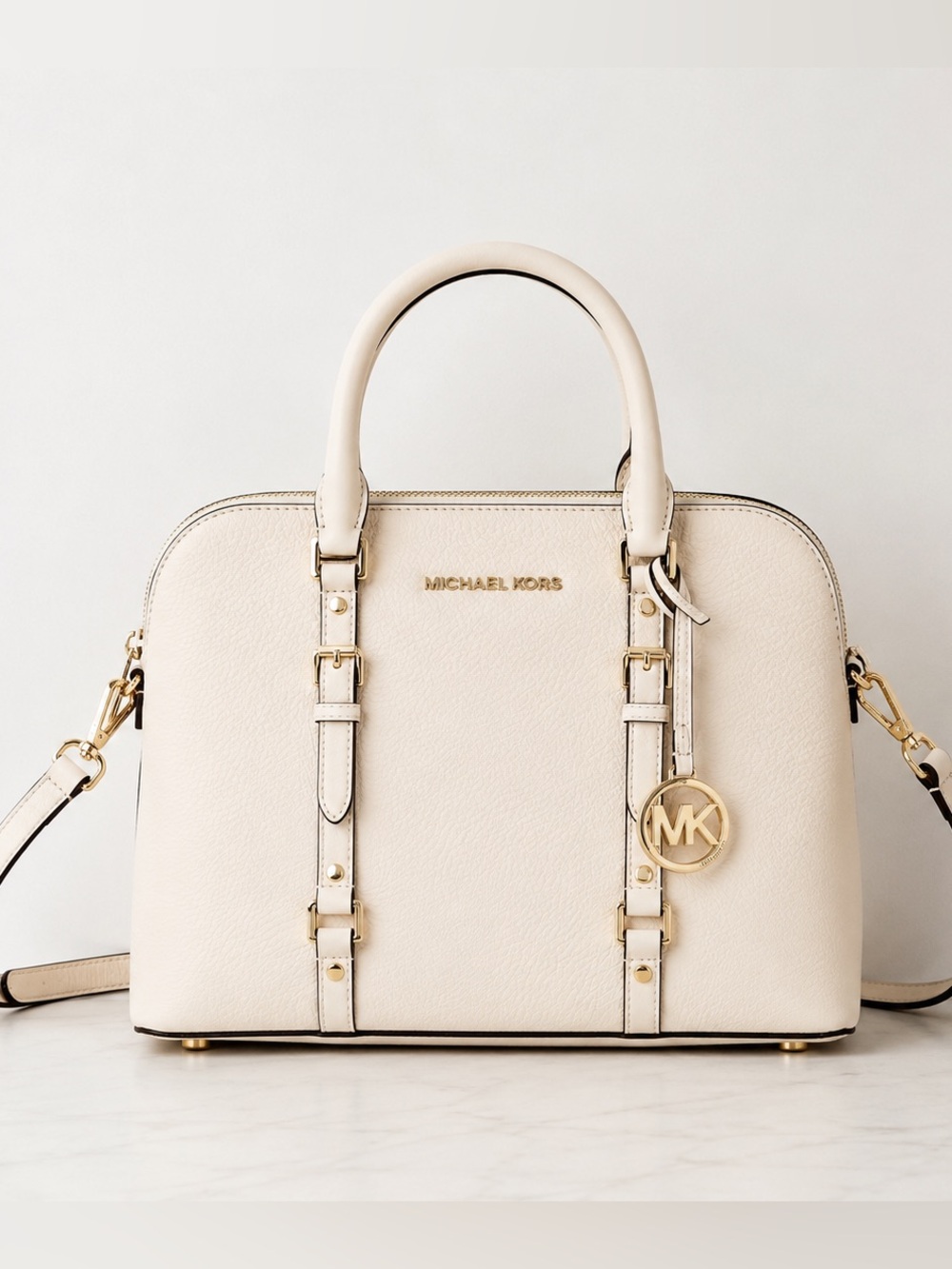 Michael Kors Cream Leather Satchel with Gold-Tone Hardware - Picture 1 of 10